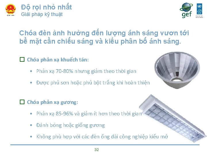 Độ rọi nhỏ nhất Giải pháp kỹ thuật Chóa đèn ảnh hưởng đến lượng