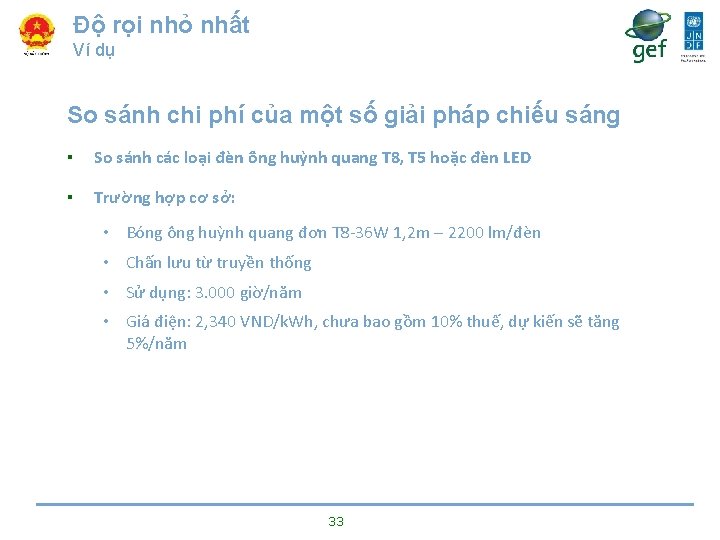 Độ rọi nhỏ nhất Ví dụ So sánh chi phí của một số giải