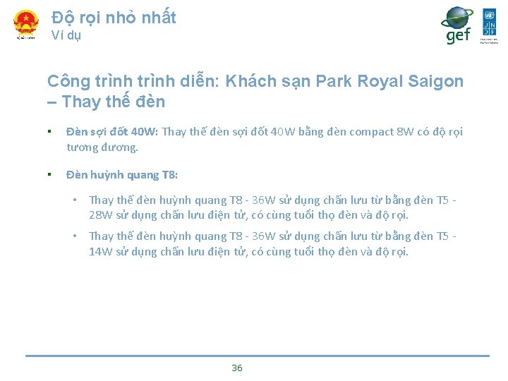 Độ rọi nhỏ nhất Ví dụ Công trình diễn: Khách sạn Park Royal Saigon