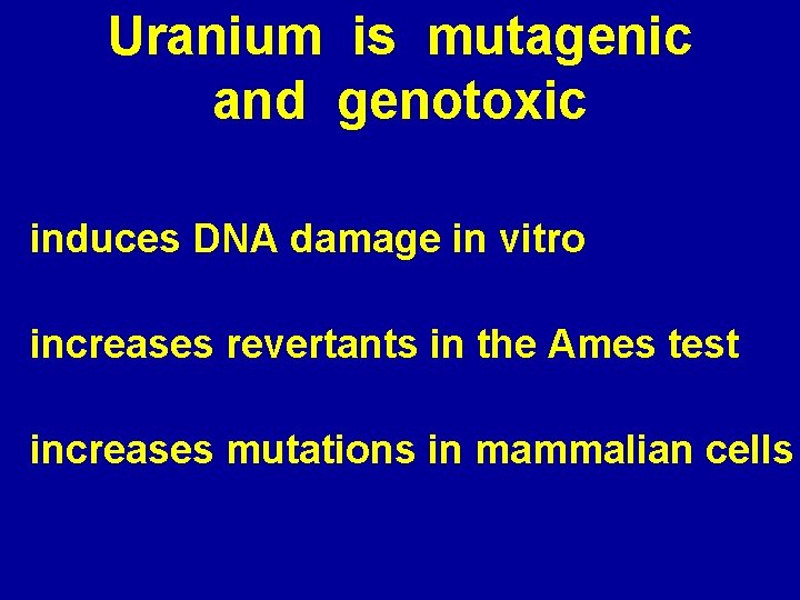 Uranium is mutagenic and genotoxic induces DNA damage in vitro increases revertants in the