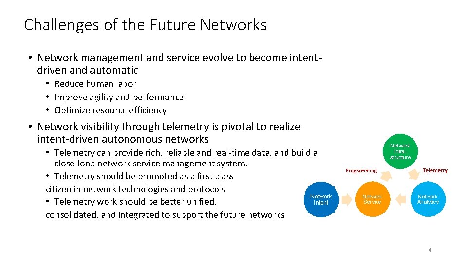 Challenges of the Future Networks • Network management and service evolve to become intentdriven