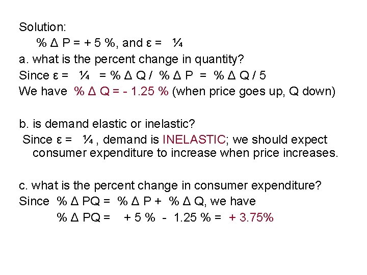 Solution: % Δ P = + 5 %, and ε = ¼ a. what