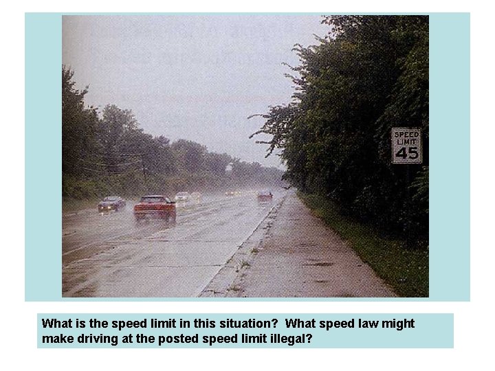 What is the speed limit in this situation? What speed law might make driving