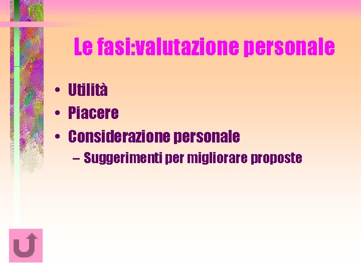Le fasi: valutazione personale • Utilità • Piacere • Considerazione personale – Suggerimenti per