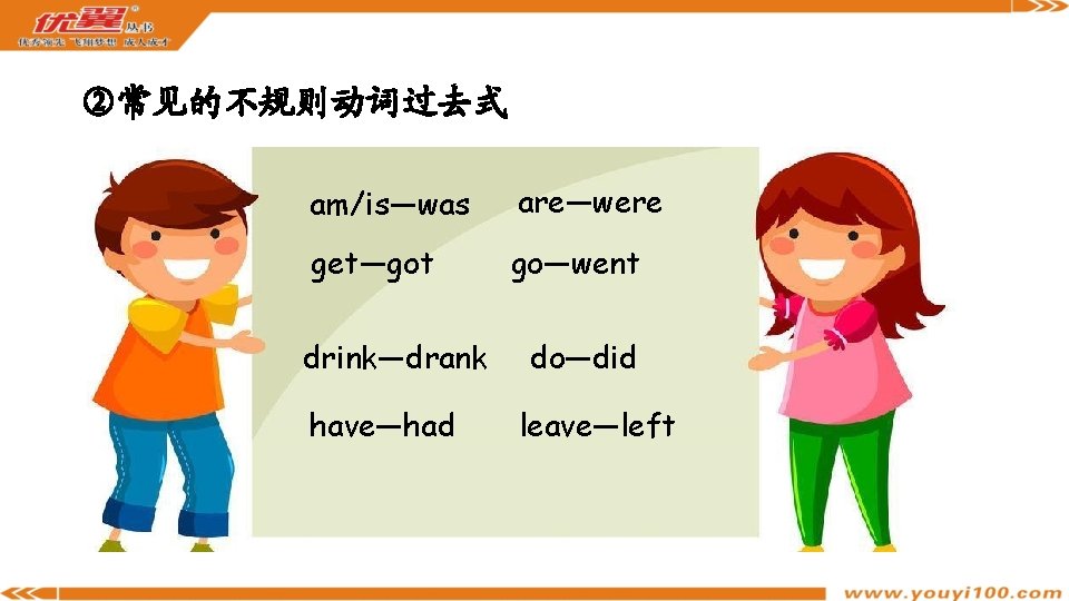 ②常见的不规则动词过去式 am/is—was are—were get—got go—went drink—drank have—had do—did leave—left 