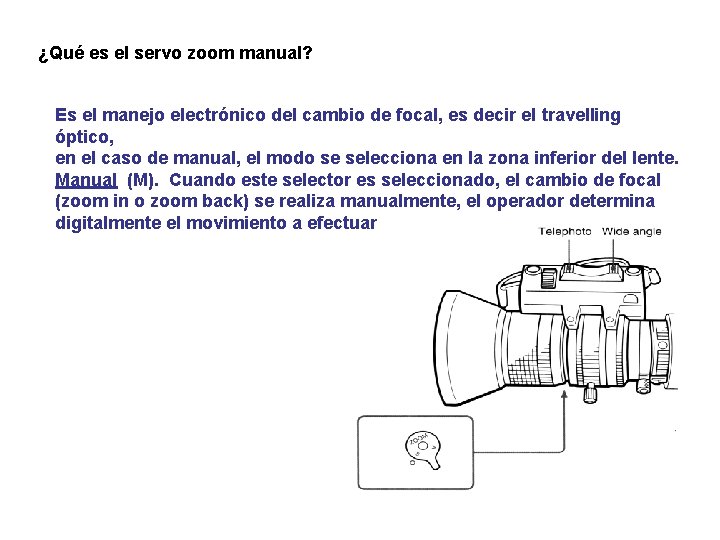 ¿Qué es el servo zoom manual? Es el manejo electrónico del cambio de focal,