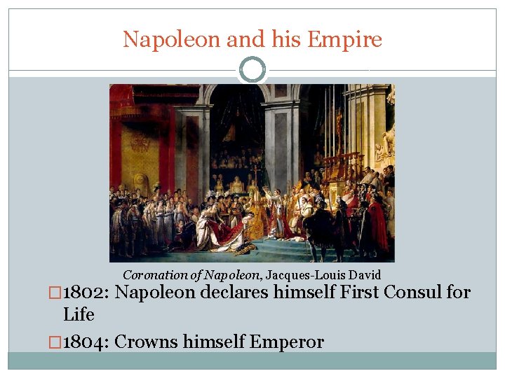 Napoleon and his Empire Coronation of Napoleon, Jacques-Louis David � 1802: Napoleon declares himself
