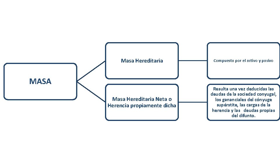 Masa Hereditaria Compuesta por el activo y pasivo Masa Hereditaria Neta o Herencia propiamente