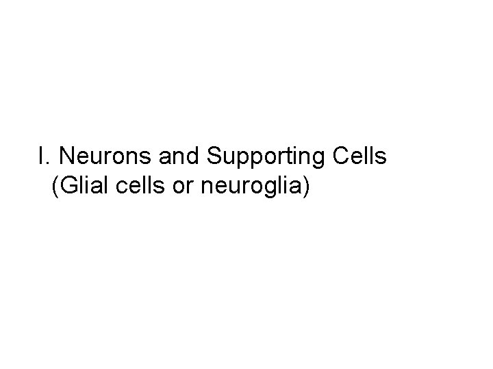 I. Neurons and Supporting Cells (Glial cells or neuroglia) I. Neurons and Supporting Cells (Glial cells or neuroglia)