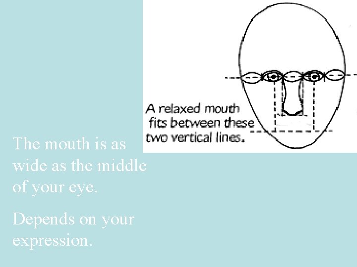 The mouth is as wide as the middle of your eye. Depends on your