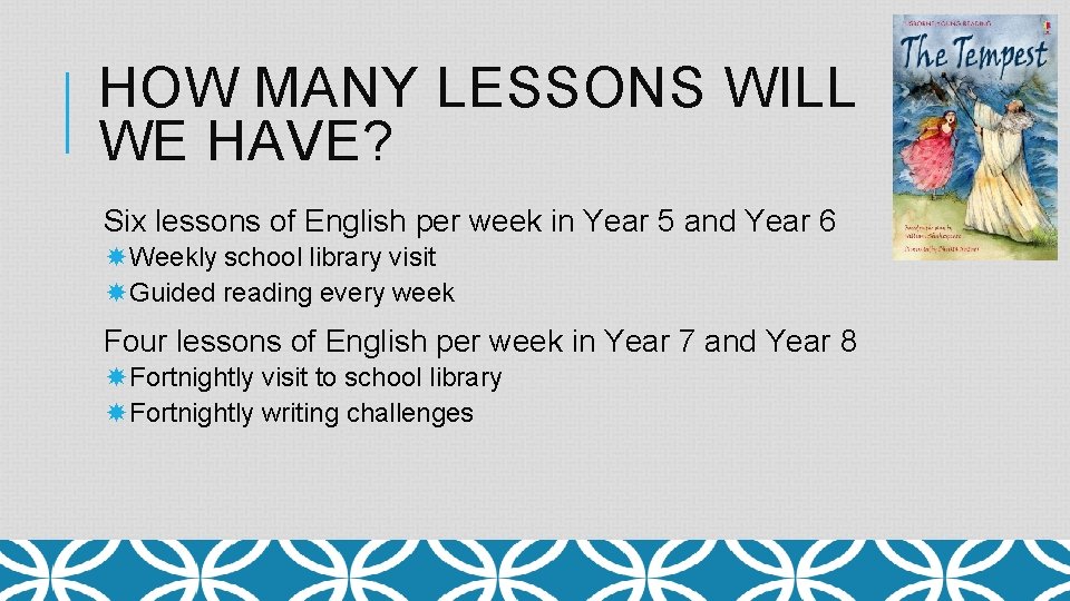 HOW MANY LESSONS WILL WE HAVE? Six lessons of English per week in Year