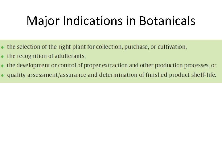 Major Indications in Botanicals 