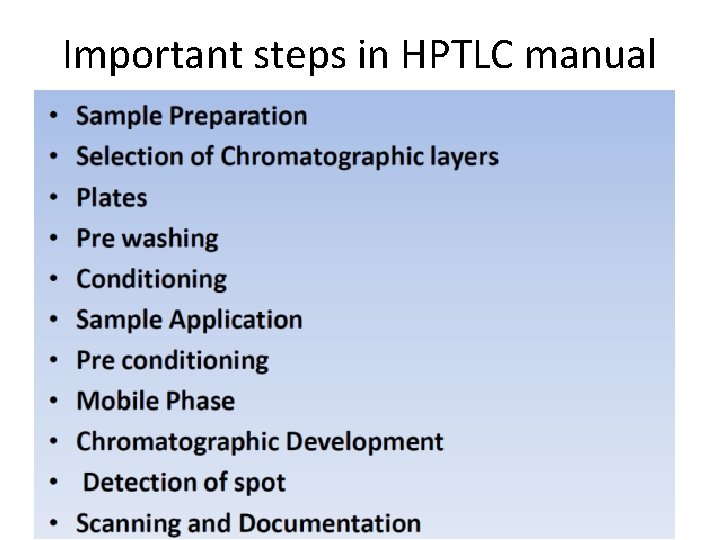 Important steps in HPTLC manual 