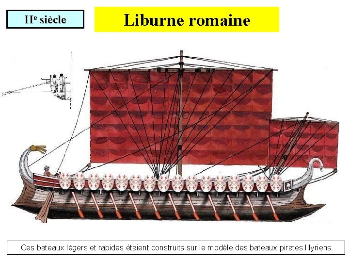 IIe siècle Liburne romaine Ces bateaux légers et rapides étaient construits sur le modèle