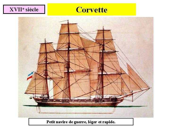 XVIIe siècle Corvette Petit navire de guerre, léger et rapide. 