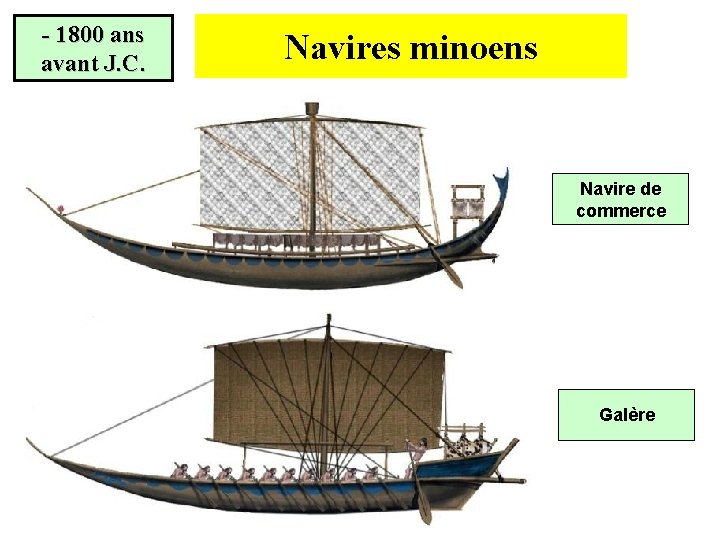 - 1800 ans avant J. C. Navires minoens Navire de commerce Galère 