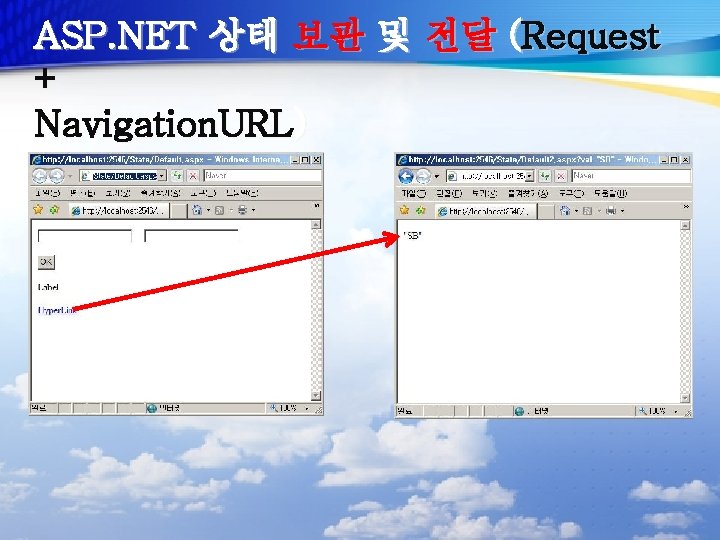 ASP. NET 상태 보관 및 전달 (Request + Navigation. URL) 