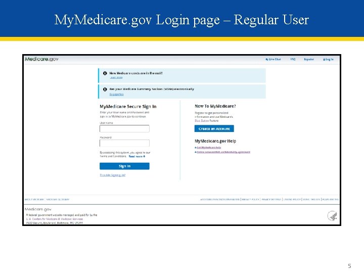 My. Medicare. gov Login page – Regular User 5 