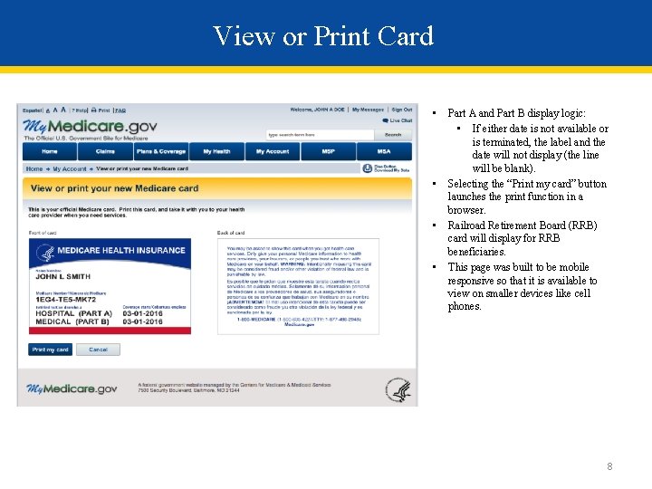 View or Print Card • • Part A and Part B display logic: •