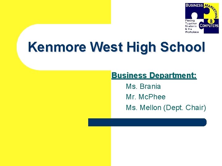 Kenmore West High School Business Department: Ms. Brania Mr. Mc. Phee Ms. Mellon (Dept.