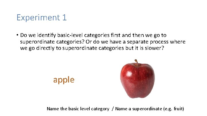 Experiment 1 • Do we identify basic-level categories first and then we go to