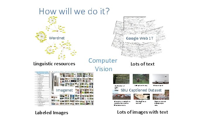 How will we do it? Wordnet Linguistic resources Imagenet Google Web 1 T Computer