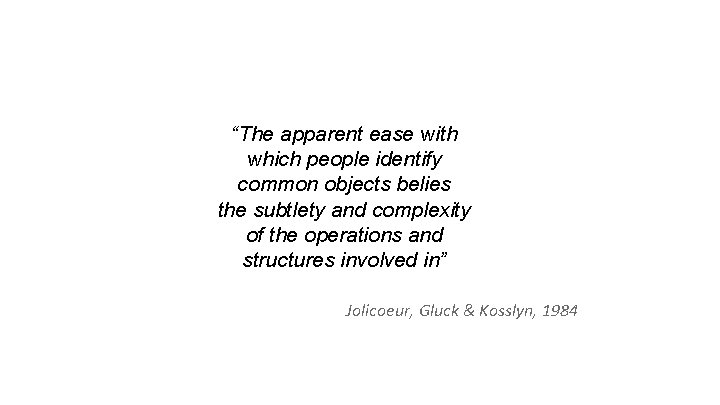 “The apparent ease with which people identify common objects belies the subtlety and complexity