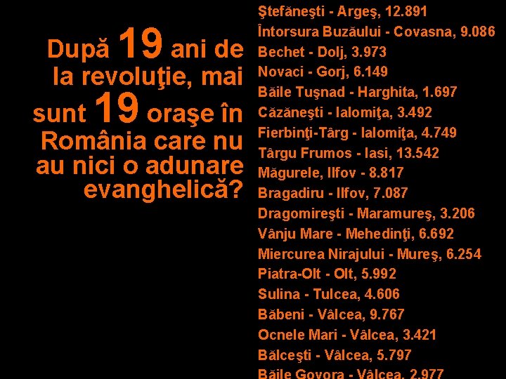 19 După ani de la revoluţie, mai sunt oraşe în România care nu au