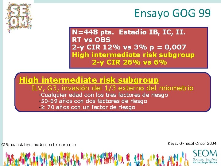 Ensayo GOG 99 N=448 pts. Estadio IB, IC, II. RT vs OBS 2 -y