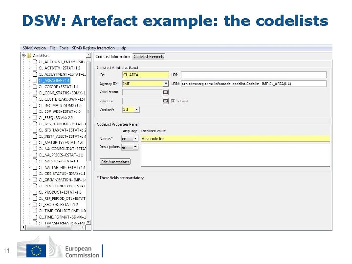 DSW: Artefact example: the codelists 11 