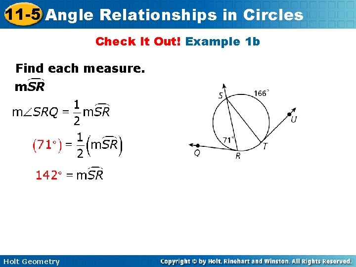 11 -5 Angle Relationships in Circles Check It Out! Example 1 b Find each