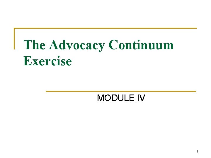 The Advocacy Continuum Exercise MODULE IV 1 