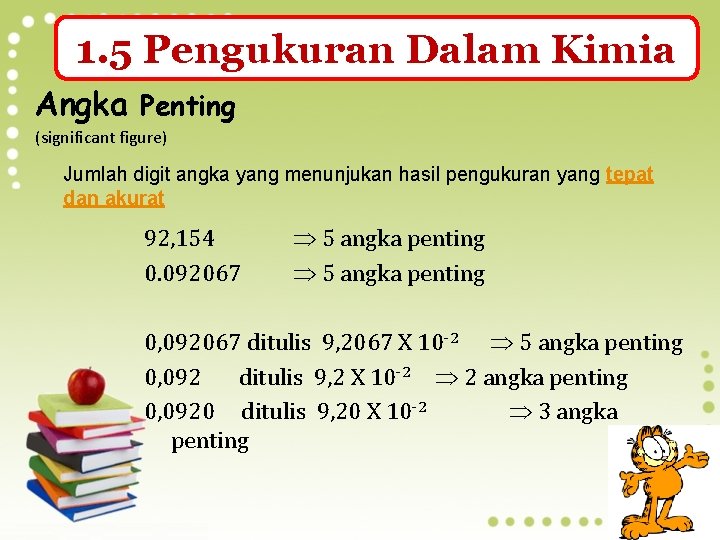 1. 5 Pengukuran Dalam Kimia Angka Penting (significant figure) Jumlah digit angka yang menunjukan