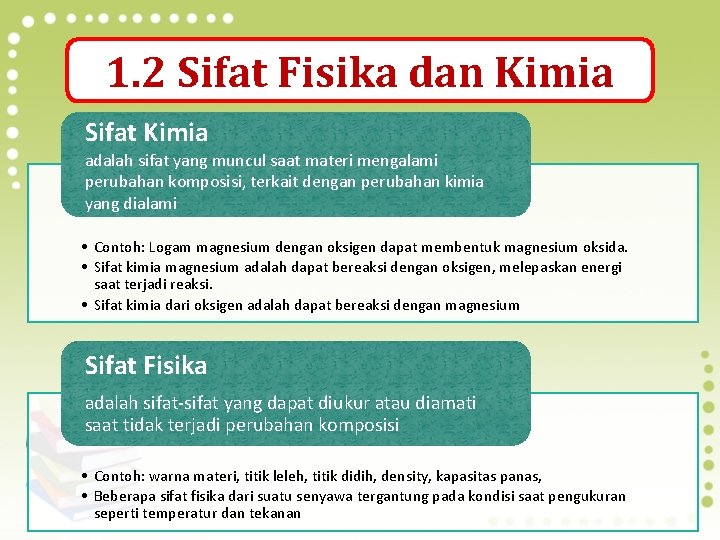 1. 2 Sifat Fisika dan Kimia Sifat Kimia adalah sifat yang muncul saat materi