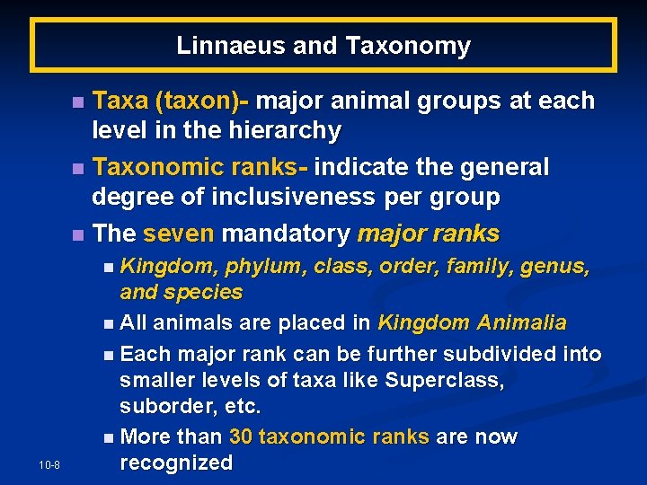 CHAPTER 10 Taxonomy and Phylogeny of Animals Powerpoint