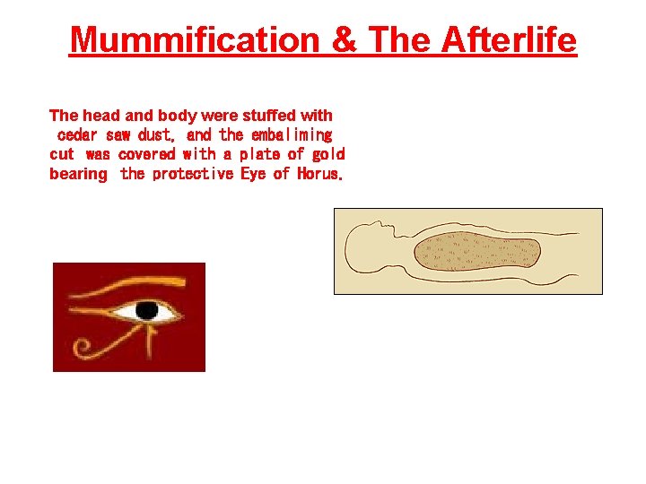 Mummification & The Afterlife The head and body were stuffed with cedar saw dust,