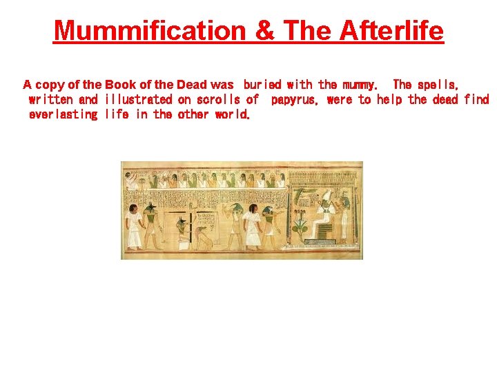 Mummification & The Afterlife A copy of the Book of the Dead was buried