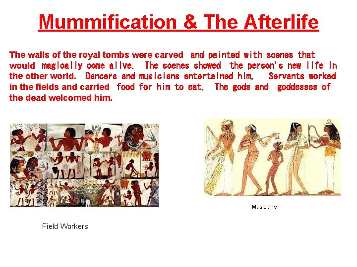 Mummification & The Afterlife The walls of the royal tombs were carved and painted