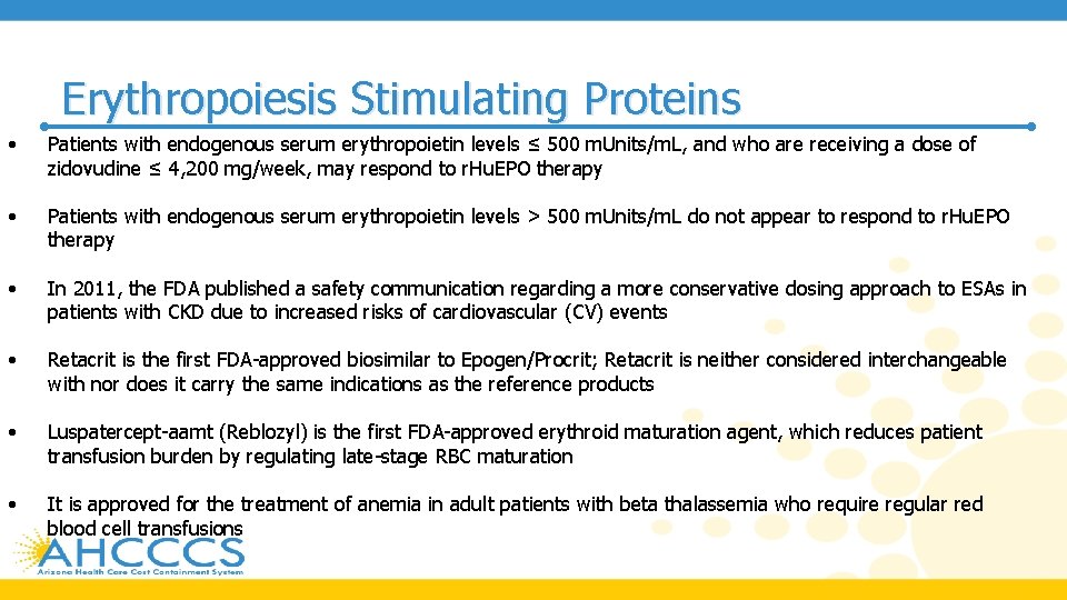 Erythropoiesis Stimulating Proteins • Patients with endogenous serum erythropoietin levels ≤ 500 m. Units/m.