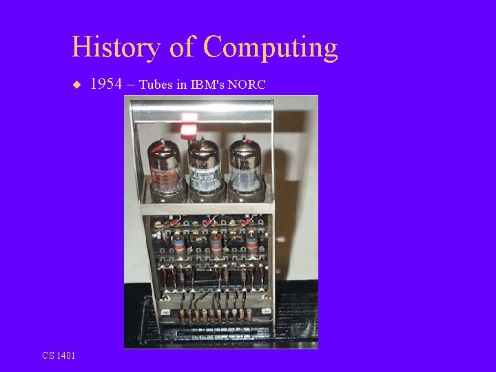 History of Computing ¨ 1954 – Tubes in IBM's NORC CS 1401 