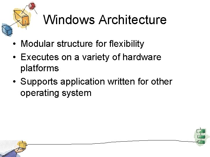 Windows Architecture • Modular structure for flexibility • Executes on a variety of hardware