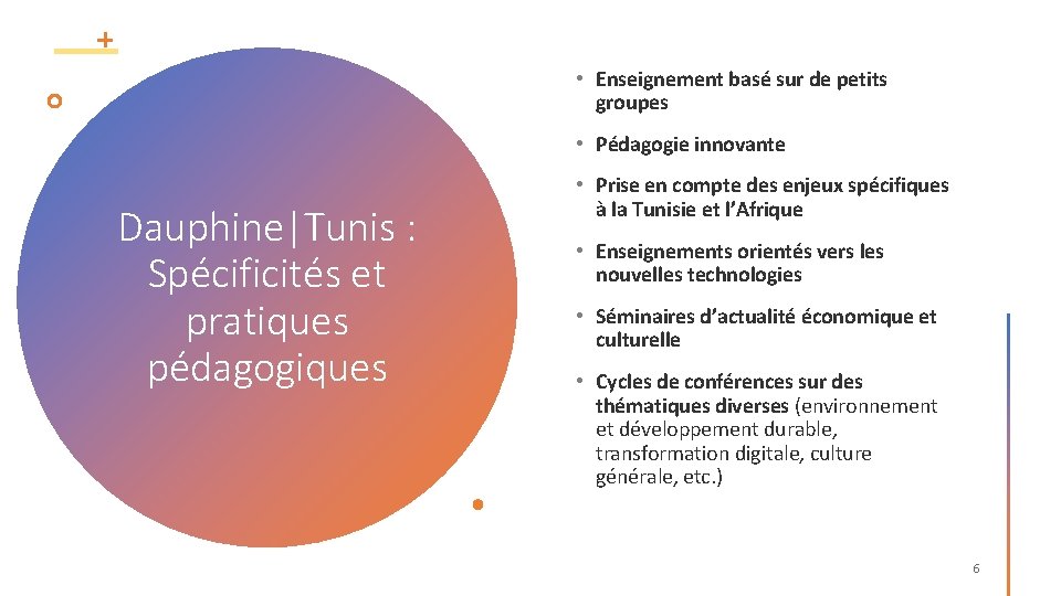  • Enseignement basé sur de petits groupes • Pédagogie innovante Dauphine|Tunis : Spécificités