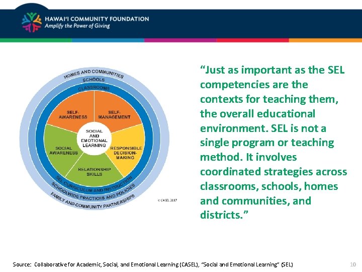 “Just as important as the SEL competencies are the contexts for teaching them, the