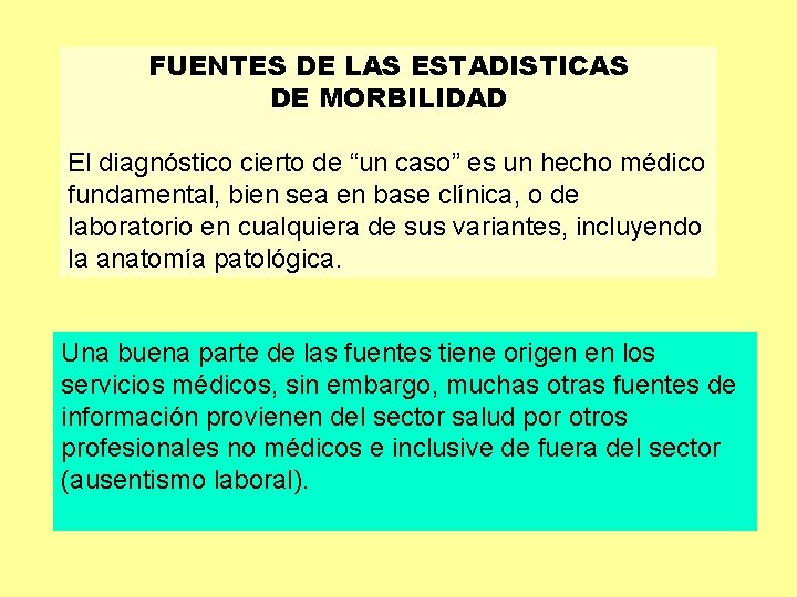 FUENTES DE LAS ESTADISTICAS DE MORBILIDAD El diagnóstico cierto de “un caso” es un