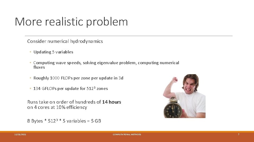 More realistic problem Consider numerical hydrodynamics ◦ Updating 5 variables ◦ Computing wave speeds, More realistic problem Consider numerical hydrodynamics ◦ Updating 5 variables ◦ Computing wave speeds,