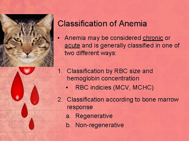 Classification of Anemia • Anemia may be considered chronic or acute and is generally