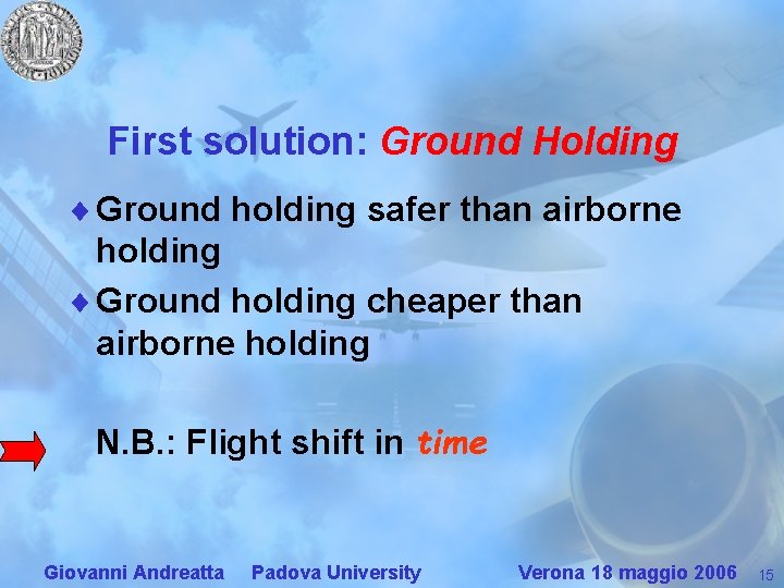 First solution: Ground Holding ¨ Ground holding safer than airborne holding ¨ Ground holding