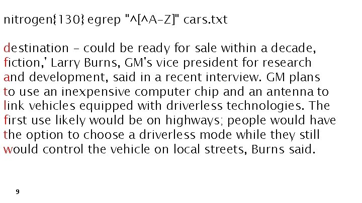 nitrogen{130} egrep "^[^A-Z]" cars. txt destination - could be ready for sale within a