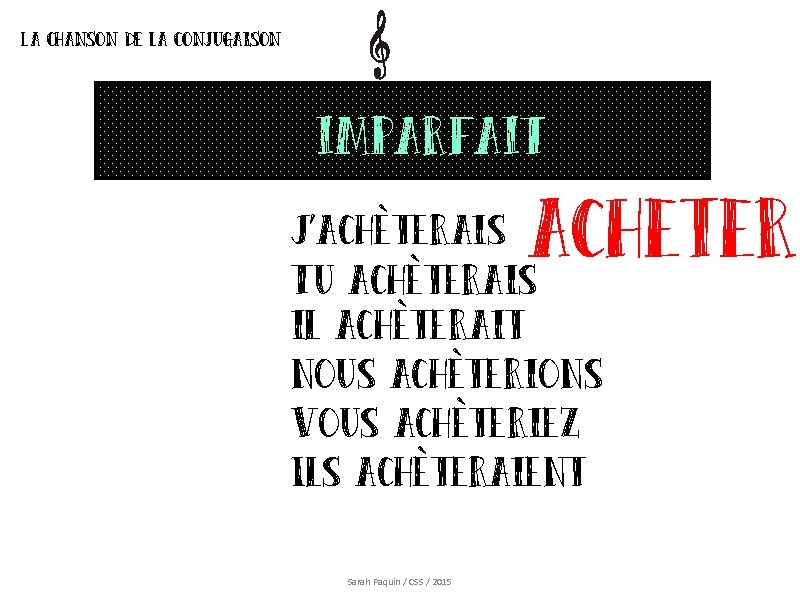 La chanson de la conjugaison imparfait acheter J’achèterais Tu achèterais il achèterait nous achèterions