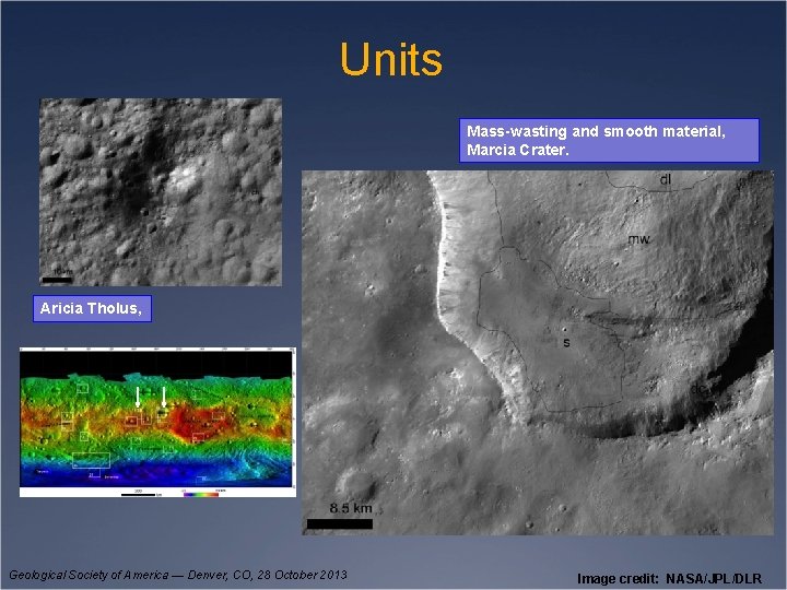 Units Mass-wasting and smooth material, Marcia Crater. Aricia Tholus, Geological Society of America —